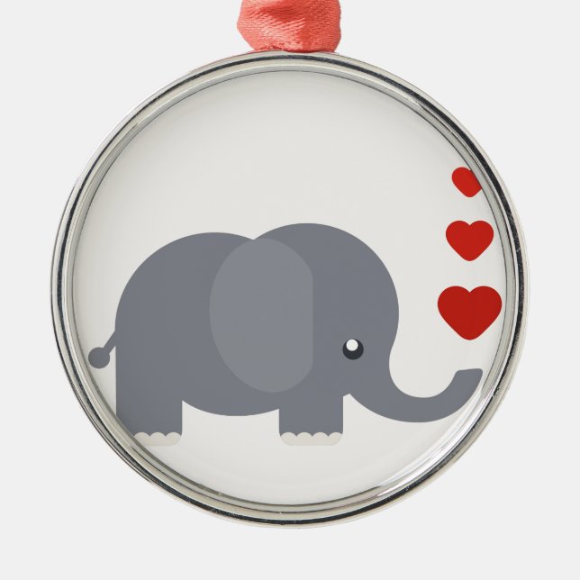 Niedlicher Elefant mit herzlicher, skurriler Liebe Silbernes Ornament (Vorne)