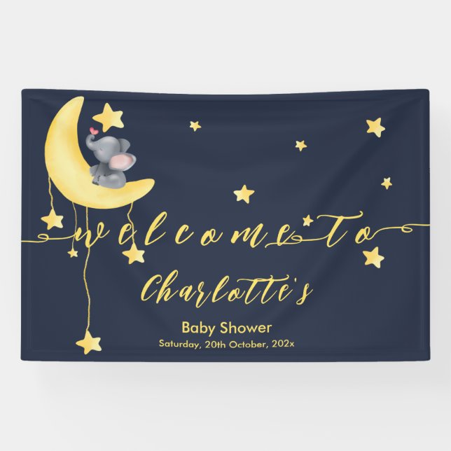 Niedlicher Elefant mit kleiner Schmetterlingsdusch Banner (Horizontal)