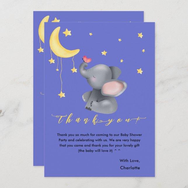 Niedlicher Elefant mit kleiner Schmetterlingsdusch Dankeskarte (Vorne/Hinten)