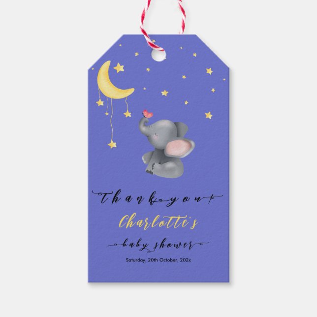 Niedlicher Elefant mit kleiner Schmetterlingsdusch Geschenkanhänger (Vorderseite)