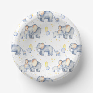 Niedlicher Elefant mit Mommy Watercolor Babydusche Pappteller
