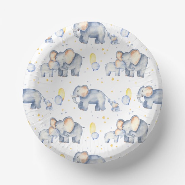 Niedlicher Elefant mit Mommy Watercolor Babydusche Pappteller (Vorderseite)