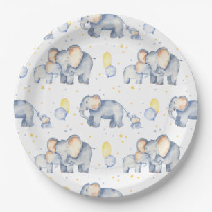Niedlicher Elefant mit Mommy Watercolor Babydusche Pappteller