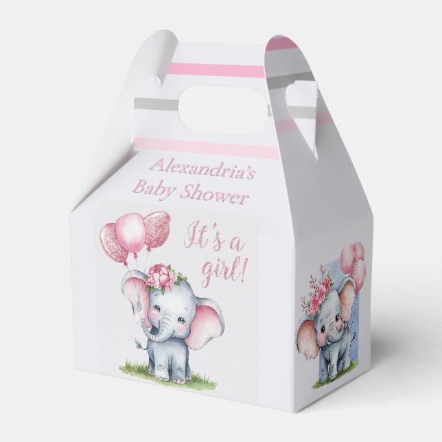 Niedlicher Elefant mit Pink Balloons Girl Baby Dus Geschenkschachtel (Vorderseite)