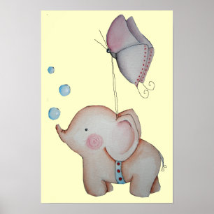 Niedlicher Elefant mit Schmetterlingposter Poster