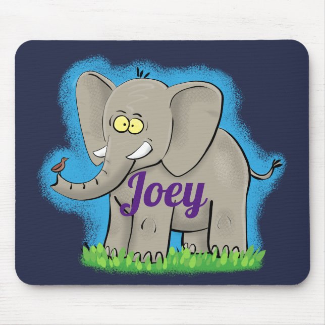 Niedlicher Elefant mit Vogel-Cartoon-Mauspad Mousepad (Vorne)