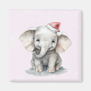 Niedlicher Elefant mit Weihnachtsmannmütze Magnet