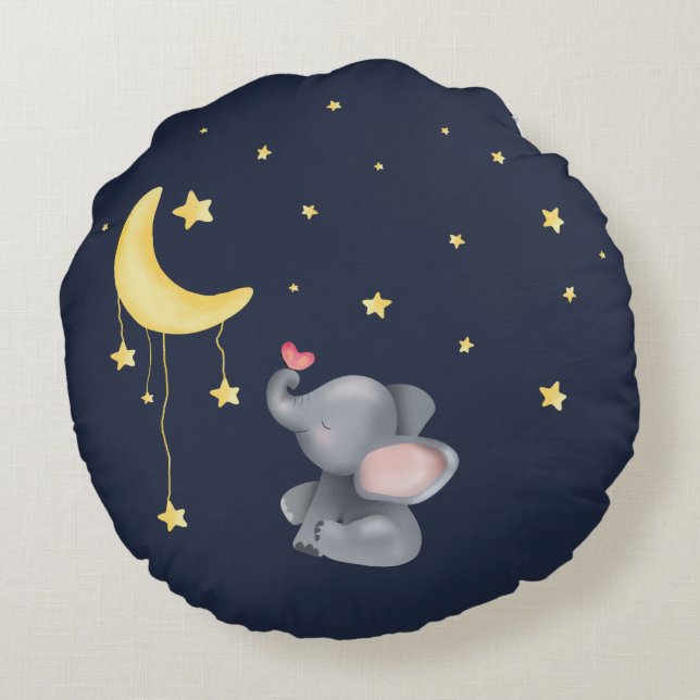Niedlicher Elefant mit wenig Schmetterling unter d Rundes Kissen (Rückseite)
