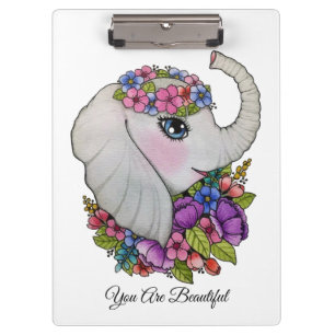 Niedlicher Elefant mit wilden Blumen im Watercolor Klemmbrett