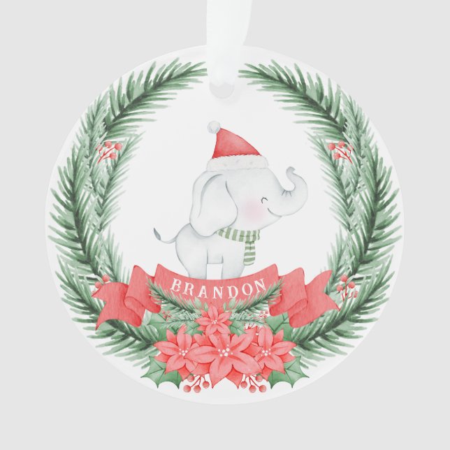 Niedlicher Elefant | Personalisierte Weihnachten Ornament (Vorderseite)