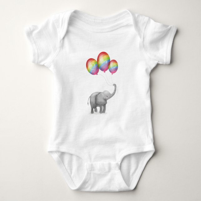 Niedlicher Elefant personalisierter Babybodyanzug  Baby Strampler (Vorderseite)