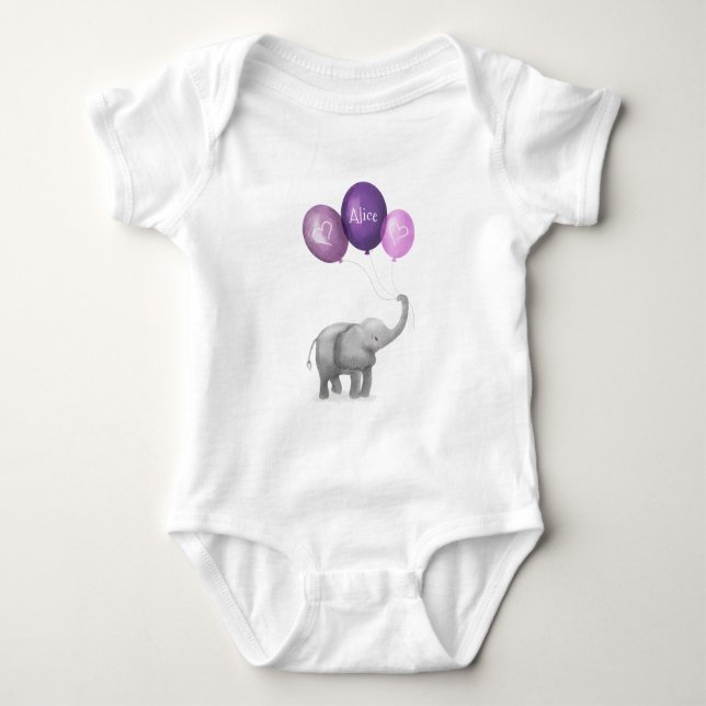 Niedlicher Elefant personalisierter Babybodyanzug  Baby Strampler (Vorderseite)