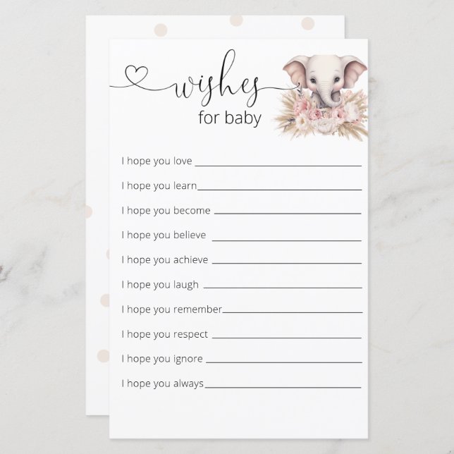 Niedlicher Elefant Pink Boho Girl wünscht sich ein (Vorne/Hinten)