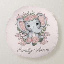 Niedlicher Elefant Pink Floral Polka Dot Child Nam Rundes Kissen