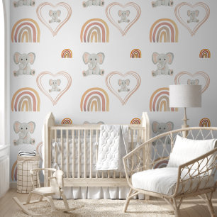 Niedlicher Elefant Rainbow Hearts Wasserfarben Kun Tapete