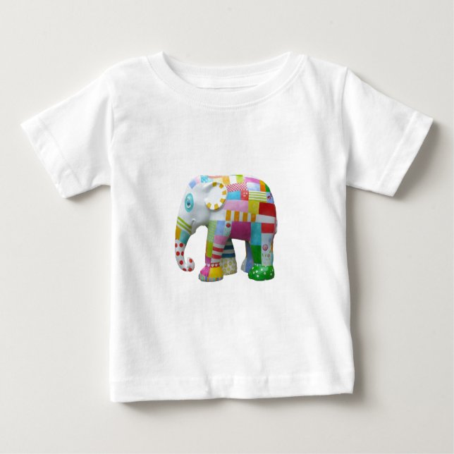 Niedlicher Elefant Retro-Flickwerk Baby T-shirt (Vorderseite)