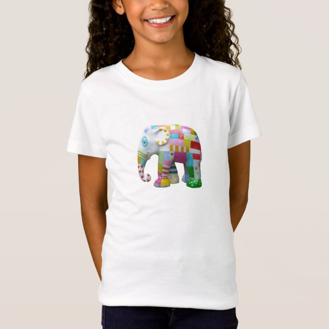 Niedlicher Elefant Retro-Flickwerk T-Shirt (Vorderseite)