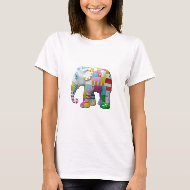 Niedlicher Elefant Retro-Flickwerk T-Shirt (Vorderseite)