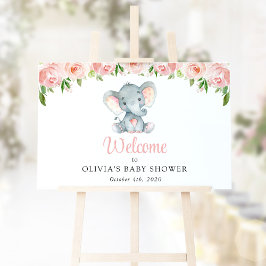 Niedlicher Elefant, rosa Blume, Babydusche Empfang Poster