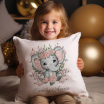 Niedlicher Elefant Rosa Blumengrün Kindername