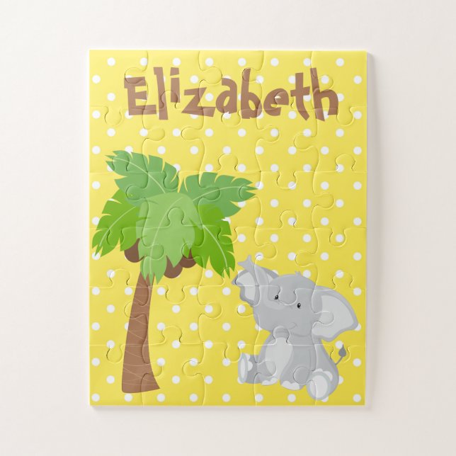 Niedlicher Elefant Safari Gelb und Weiß Polka Dot Puzzle (Vertikal)