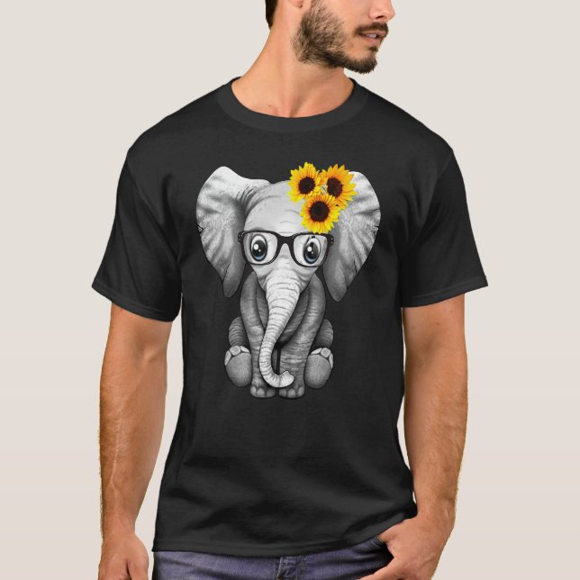 Niedlicher Elefant Sonnenblume T-Shirt (Vorderseite)