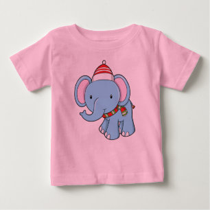 Niedlicher Elefant Tragen von Weihnachtsmannmütze  Baby T-shirt