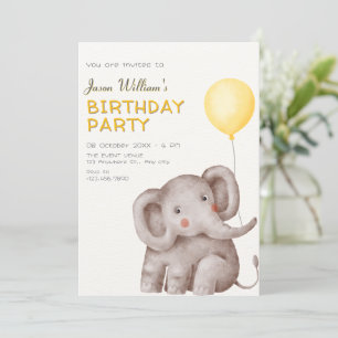 Niedlicher Elefant und Ballon Geburtstag Einladung