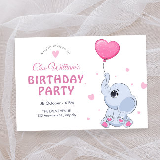 Niedlicher Elefant und Ballon Geburtstag Einladung