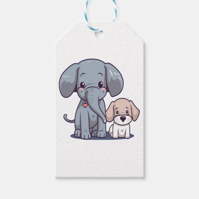 Niedlicher Elefant und Hund Geschenkanhänger (Vorderseite)