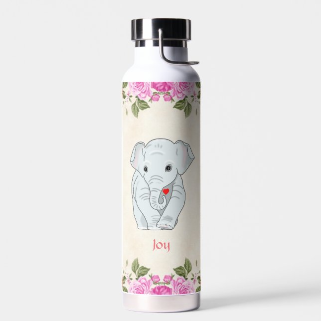 Niedlicher Elefant und rosa Blume Wasser Flasche (Links)