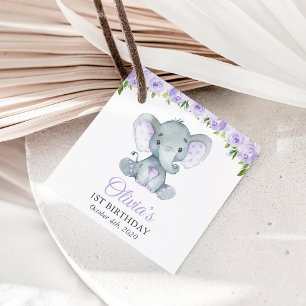 Niedlicher Elefant, violette Blumen, erster Geburt Geschenkanhänger