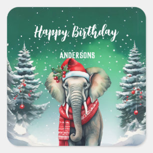 Niedlicher Elefant Weihnachtsbaum Geburtstagsmädch Quadratischer Aufkleber