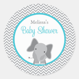 Niedlicher Elefant-Zickzack aquamarine Baby-Dusche Runder Aufkleber