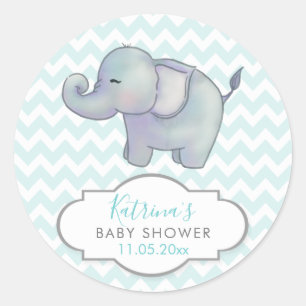 Niedlicher Elefant Zickzack Blue Baby Dusche Vie Runder Aufkleber