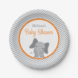 Niedlicher Elefant-Zickzack orange Baby-Dusche Pappteller