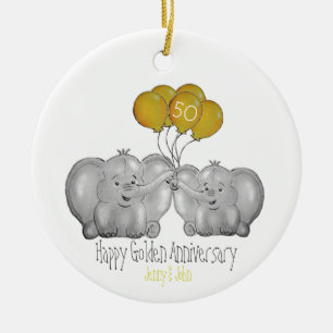 niedlicher Elefant zum 50. Geburtstag des Golden W Keramik Ornament