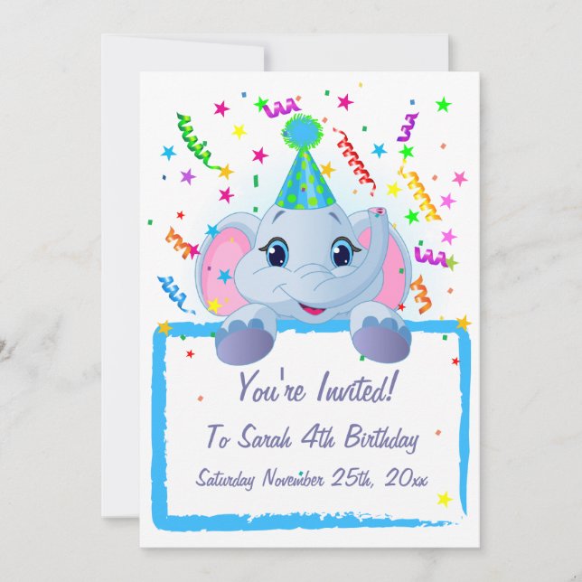 Niedlicher Elefant zum Geburtstag Einladung (Vorderseite)