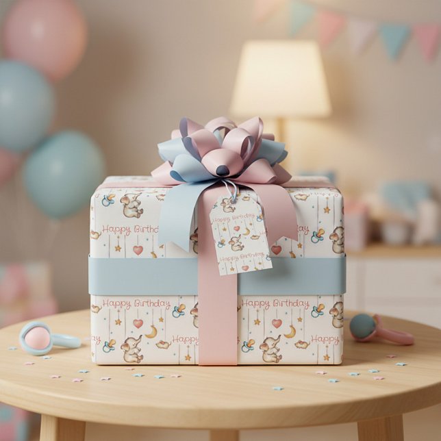 Niedlicher Elefantengeburt Geschenkpapier (Von Creator hochgeladen)