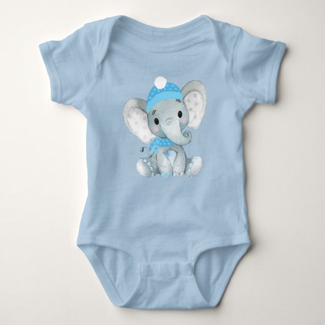 Niedlicher Elefantenjunge Bodysuit Blau rustikal Baby Strampler (Vorderseite)