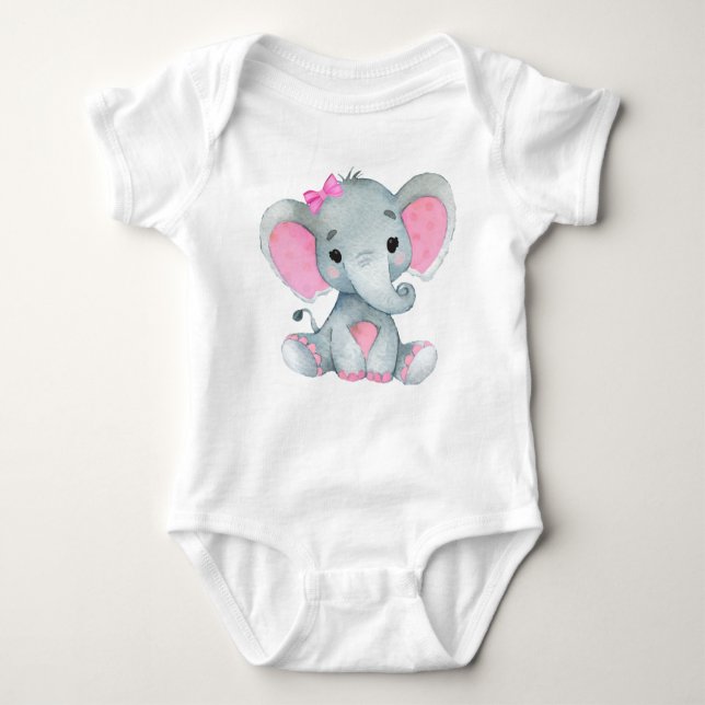 Niedlicher Elefantenjunge Bodysuit Rosa rustikal Baby Strampler (Vorderseite)