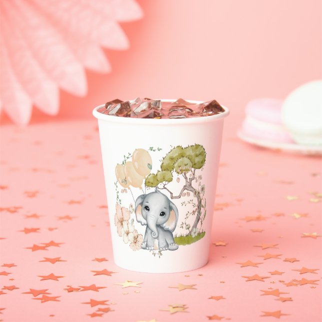 Niedlicher Elefantenname Datum Skript Kinderdusche Pappbecher (Insitu)