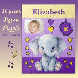 Niedlicher Elefantenname Foto lila Gelbe Kinder Puzzle