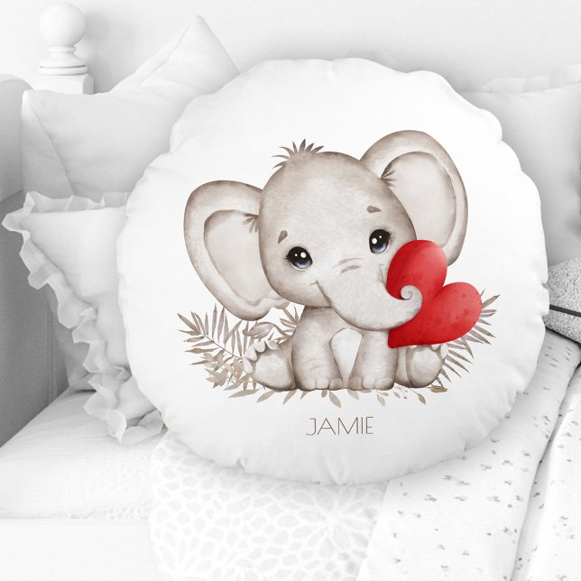 Niedlicher Elefantenname Kinderzimmer Rundkissen Rundes Kissen (Cute Elephant Name Nursery Round Pillow)