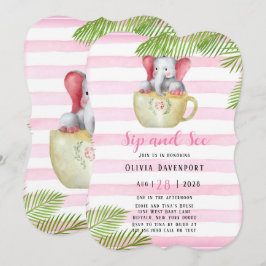 Niedlicher Elefantensipp und MädchenBaby-Dusche Einladung