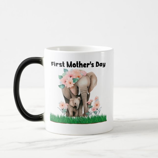 Niedlicher Elefantentag, Erster Muttertag Tasse (Links)