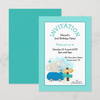 Niedlicher Elefantenwagen Geburtstagsparty Aquamar Einladung