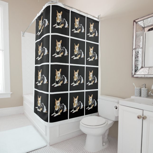 Niedlicher Eleganter Tan Brown Chihuahua Hund Schw Duschvorhang (Beispiel)