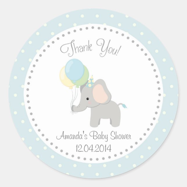 Niedlicher Elephant Baby Shower Sticker (blau) (Vorderseite)