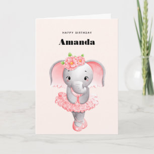 Niedlicher Elephant Ballerina Pink & Grau Geburtst Karte